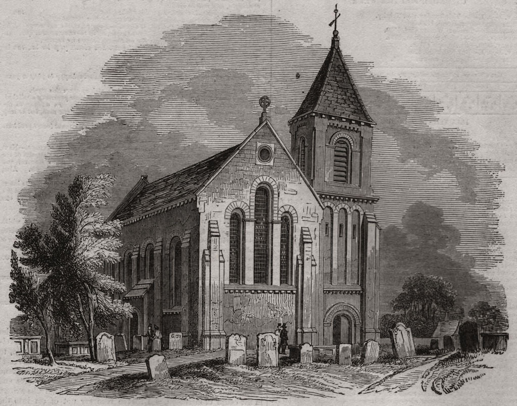 Bromley church. London 1843 old antique vintage print picture